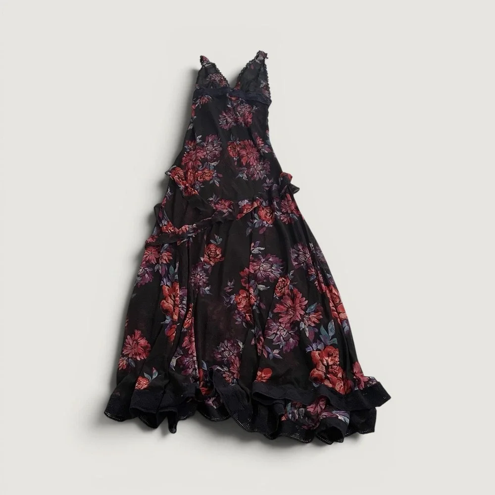 NWT Intimately Free People Sheer Black Floral Nightgown Lace Maxi Size XS